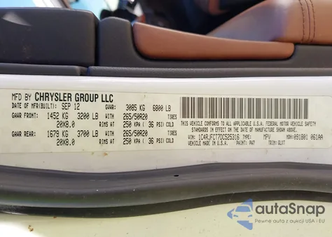 2013 Jeep Grand Cherokee Overland z USA, uszkodzony, nr VIN 1C4RJFCT7DC525316